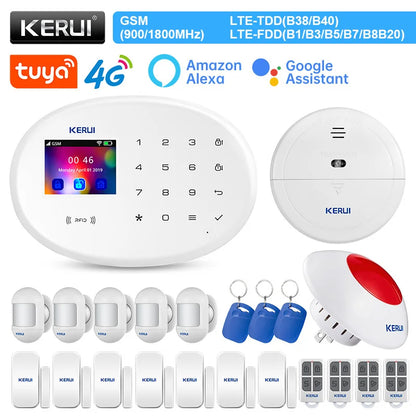 KERUI Alarm System Kit 4G GSM WIFI Tuya Smart Home Alarm Work With Alexa Google Assistant Security Camera Door Sensor Siren