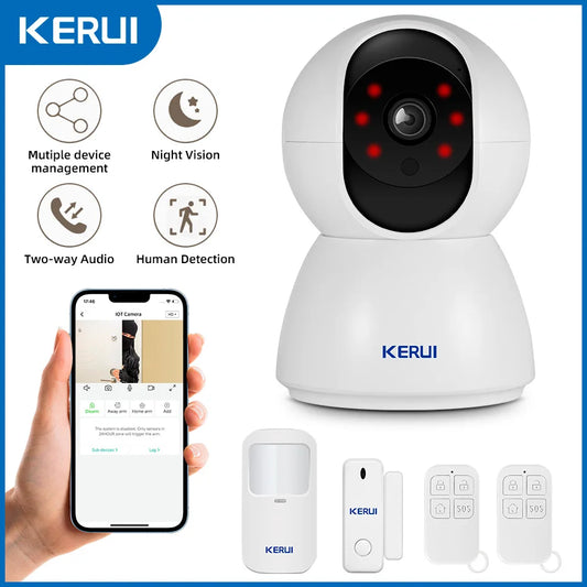 KERUI Bezprzewodowy 3MP WIFI IOT Kamera Alarmowa System CCTV Nadzór Domowy Bezpieczeństwo Włamywacza Kamera Alarm 2 w 1 Czujnik Ruchu Drzwi