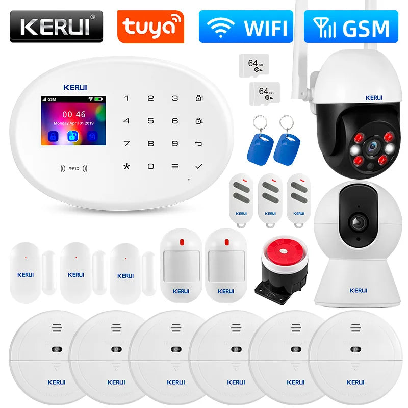 KERUI WIFI GSM Alarm System W202 Home Alarm Kit Security Protection Tuya Smart Remote Control with Motion Detector Door Sensor