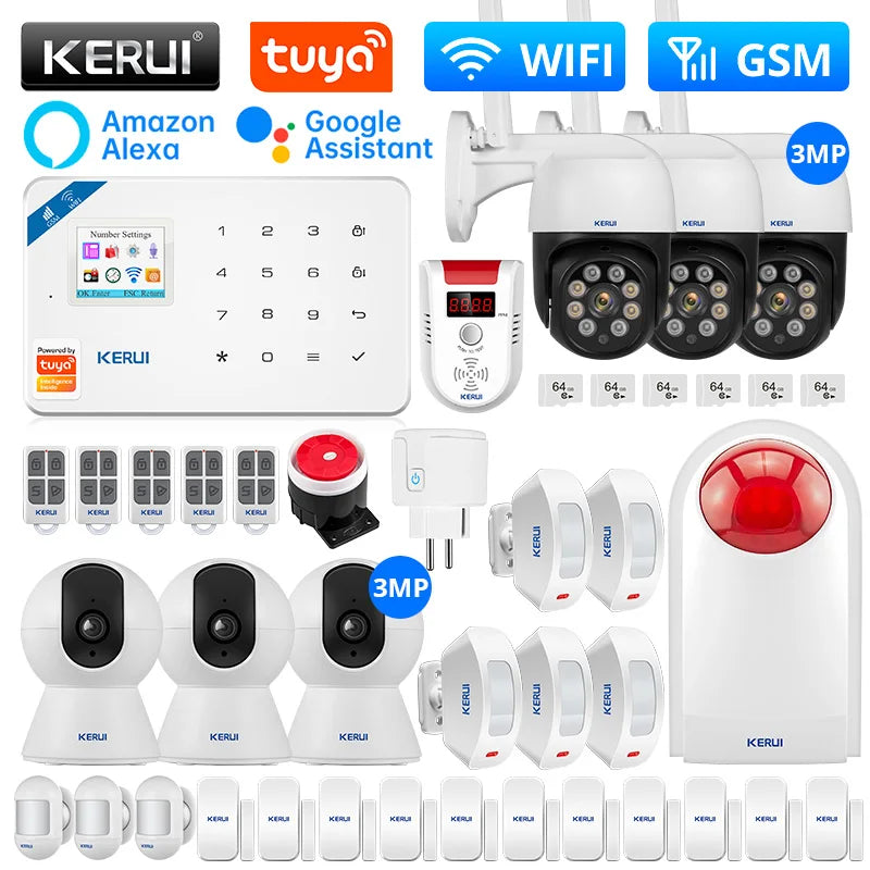 KERUI W181 Tuya Wireless Home WIFI GSM Alarm Home Security With Motion Detector Sensor Burglar Alarm System Support Alexa&Google