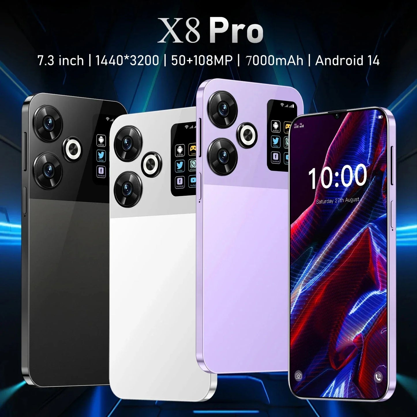 Oryginalny X8 Pro 7,3 cala Ultra HD 16 GB + 1024 GB 108 MP + 50 MP, duża bateria 7000 mAh Android 14 Qualcomm Snapdragon 8 Gen3 Dual SIM