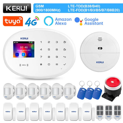 KERUI Alarm System Kit 4G GSM WIFI Tuya Smart Home Alarm Work With Alexa Google Assistant Security Camera Door Sensor Siren