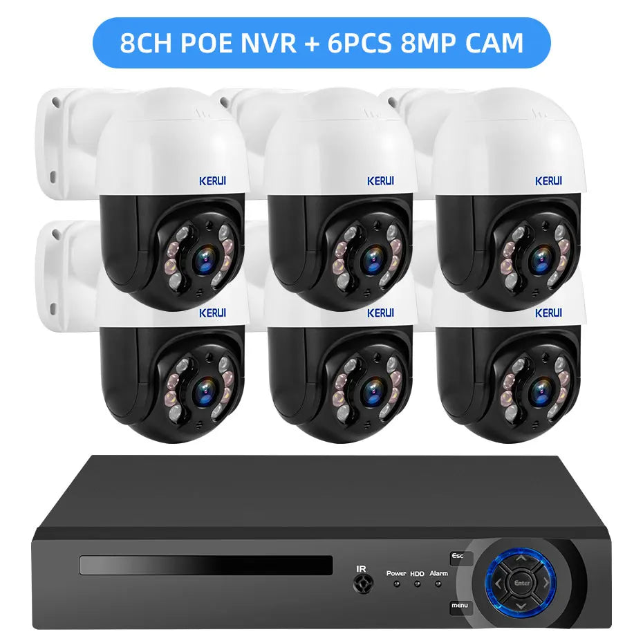 KERUI 4MP 8MP 2K 4K HD Wireless PTZ WIFI IP Security POE Camera System 4CH 8CH POE NVR Two Way Audio Video CCTV Surveillance Kit