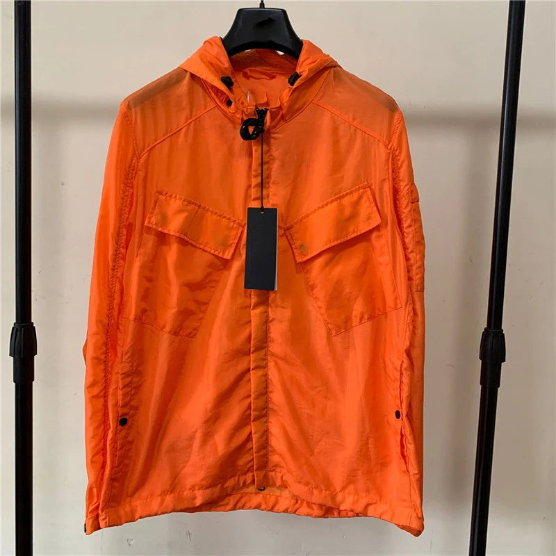 PFNW Menswear Casual Loose Fit Orange Kurtka z zamkiem błyskawicznym Wiosenny trend Nowa moda Niche Lekka kurtka z kapturem ze ściągaczem 28W5351