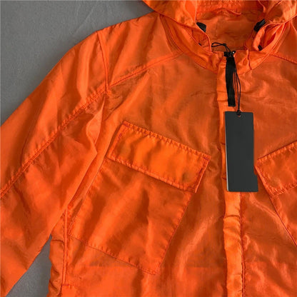 PFNW Menswear Casual Loose Fit Orange Kurtka z zamkiem błyskawicznym Wiosenny trend Nowa moda Niche Lekka kurtka z kapturem ze ściągaczem 28W5351