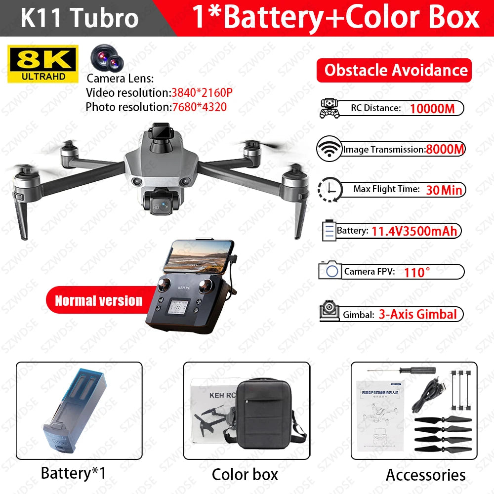 K11 Tubro GPS Drone 8K Camera 360° Laser Obstacle Avoidance 3-axis Gimbal Anti-Shake Camera 5G Digital Image Transmission Drone