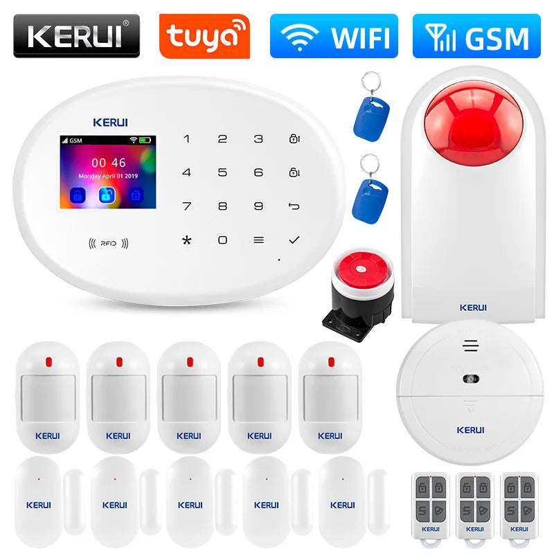 KERUI W202 WIFI GSM Alarm System Kit Security Protection Tuya Smart APP Support Alexa z czujnikiem ruchu Detektor Sprzęt AGD