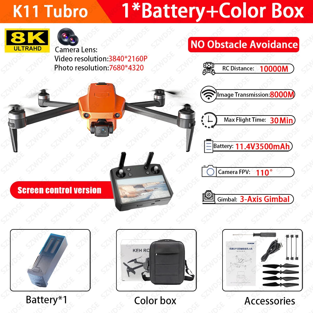 K11 Tubro GPS Drone 8K Camera 360° Laser Obstacle Avoidance 3-axis Gimbal Anti-Shake Camera 5G Digital Image Transmission Drone