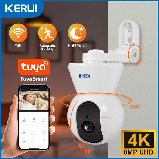 KERUI Indoor 4K HD Tuya Smart WiFi Kamera IP Bezprzewodowa 5MP 8MP Kamera do monitoringu domowego CCTV z bocznymi uchwytami