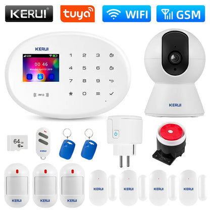 KERUI Home Security Protection W202 WIFI GSM System alarmowy Kit Tuya Smart z czujnikiem ruchu Czujnik otwarcia drzwi Obsługa Alexa