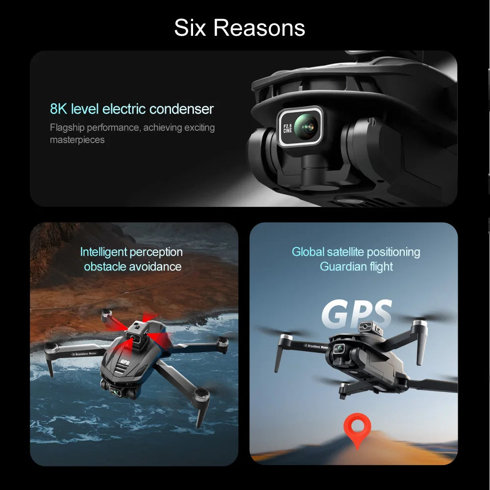 2025 V168 Pro MAX GPS Drone 8K Professional HD Camera 5G WIFI FPV 360° Obstacle Avoidance Brushless Large Screen RC Quadcopter