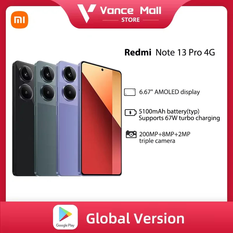 Globalna wersja Xiaomi Redmi Note 13 Pro 4G 200MP OIS Aparat 67W Helio G99 Ultra Smartfon 5 NFC 120Hz AMOLED