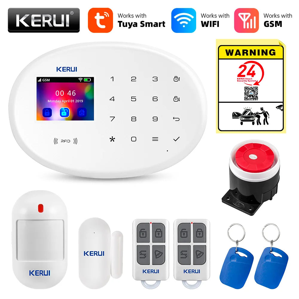 KERUI Alarm System For Home Burglar Security 433MHz WiFi GSM Alarm Wireless Tuya Smart House App Control Motion Detector Sensor