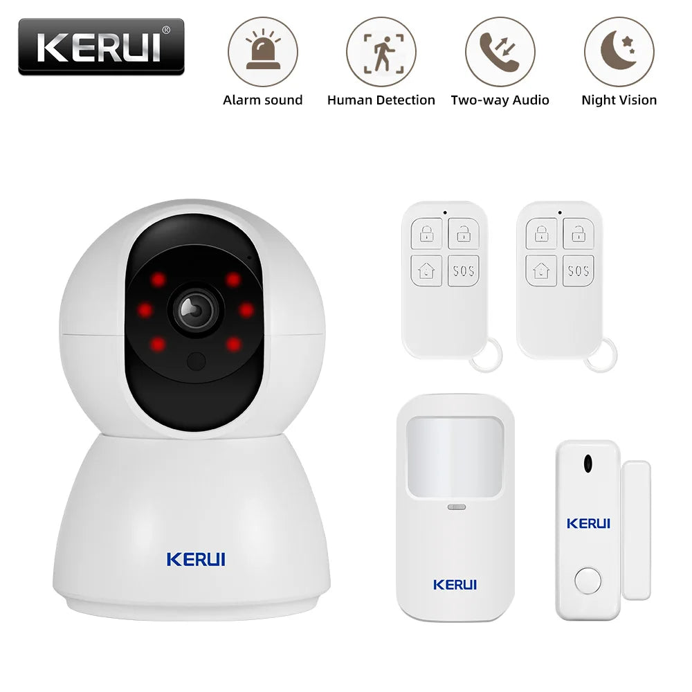 KERUI Bezprzewodowy 3MP WIFI IOT Kamera Alarmowa System CCTV Nadzór Domowy Bezpieczeństwo Włamywacza Kamera Alarm 2 w 1 Czujnik Ruchu Drzwi