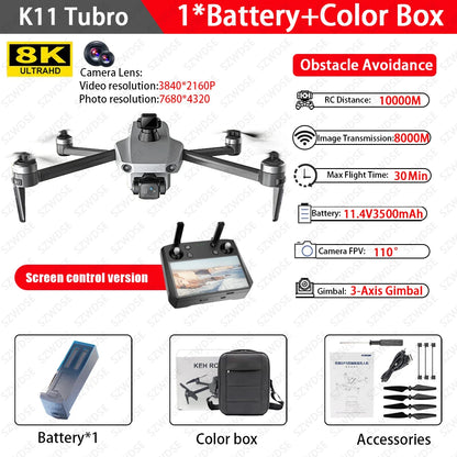 K11 Tubro GPS Drone 8K Camera 360° Laser Obstacle Avoidance 3-axis Gimbal Anti-Shake Camera 5G Digital Image Transmission Drone