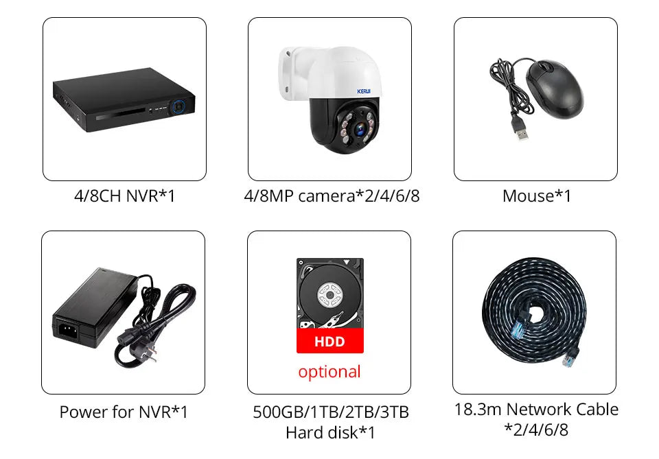 KERUI 4MP 8MP 2K 4K HD Bezprzewodowy system kamer PTZ WIFI IP Security POE 4CH 8CH POE NVR Dwukierunkowy zestaw do monitoringu audio wideo CCTV