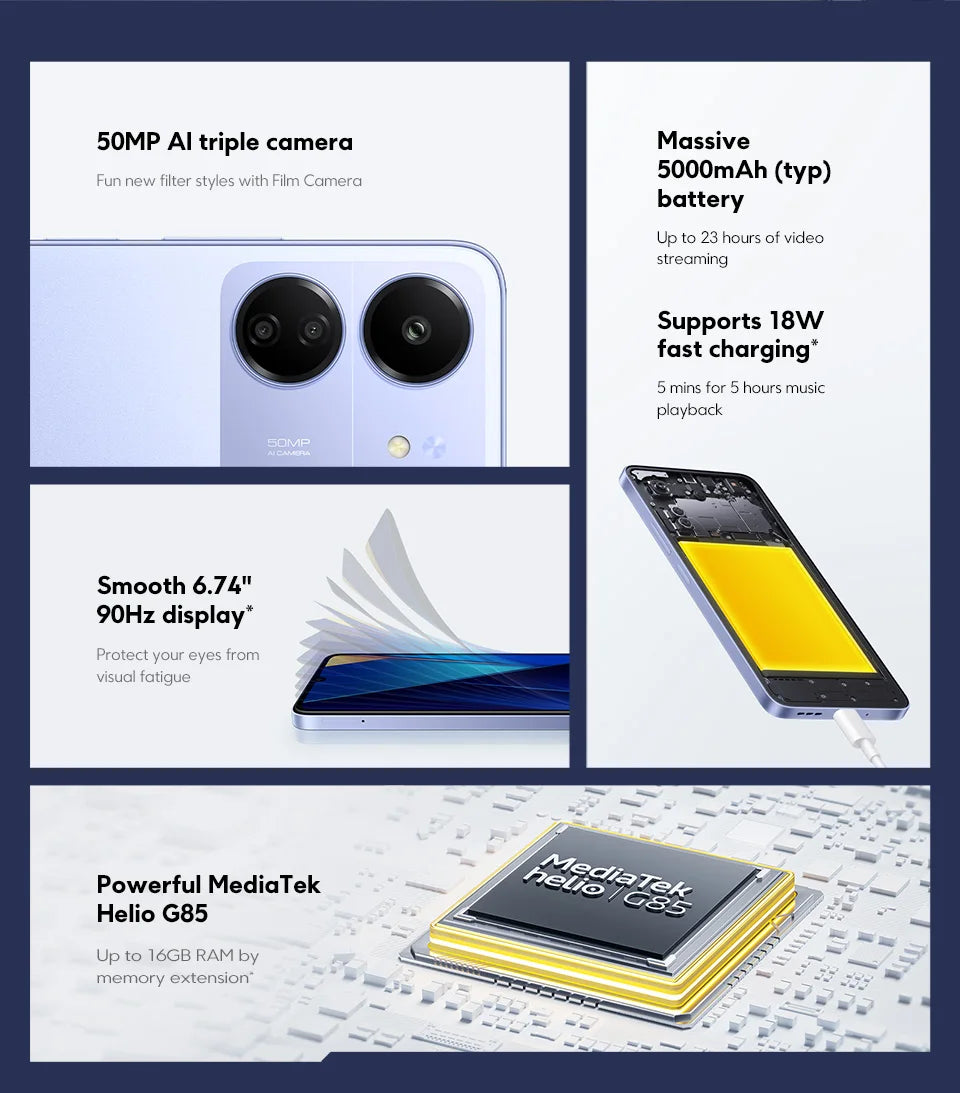 Global Version POCO C65 NFC 6GB+128GB/8GB+256GB MediaTek Helio G85 6.74" 90Hz Display 50MP Triple Camera 5000mAh Battery