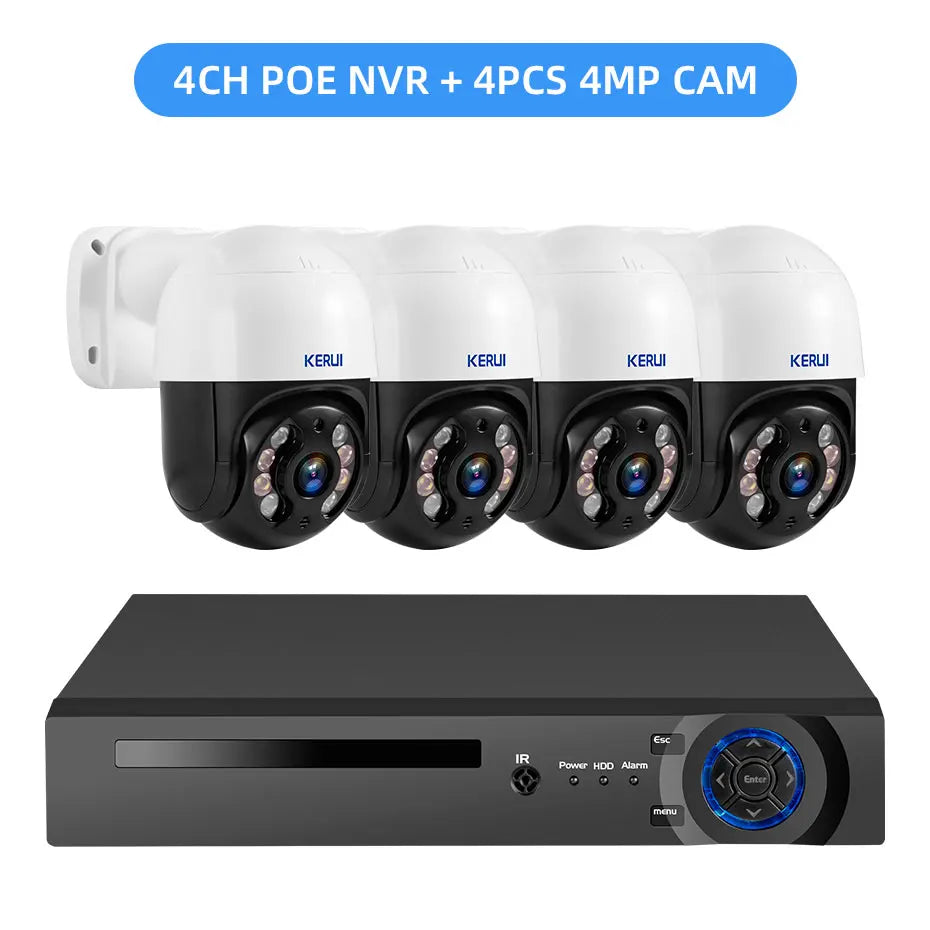 KERUI 4MP 8MP 2K 4K HD Wireless PTZ WIFI IP Security POE Camera System 4CH 8CH POE NVR Two Way Audio Video CCTV Surveillance Kit