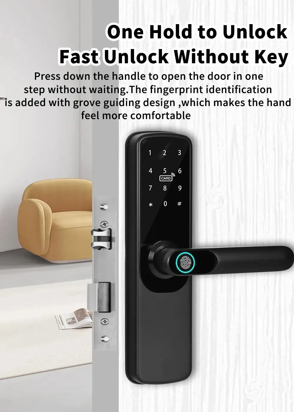 Electronic Smart Door Lock Tuya Wifi With Biometric Fingerprint / Smart Card / Password / Key Unlock/ USB Emergency Charge