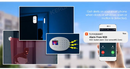 KERUI Home Security Protection W202 WIFI GSM Alarm System Kit Tuya Smart with Motion Detector Door Opening Sensor Support Alexa