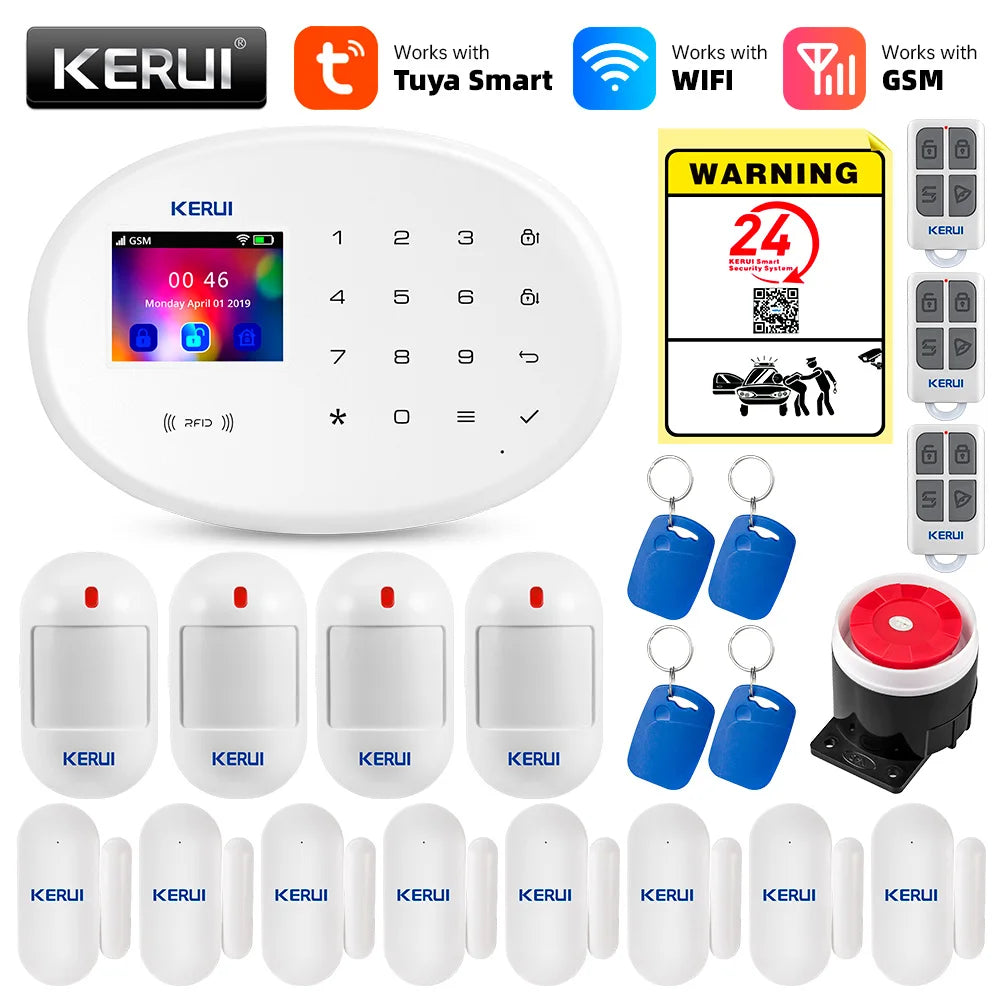 KERUI Alarm System For Home Burglar Security 433MHz WiFi GSM Alarm Wireless Tuya Smart House App Control Motion Detector Sensor