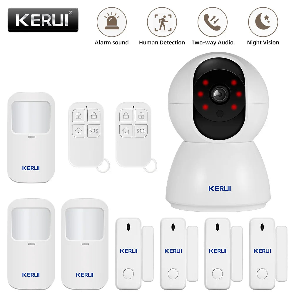 KERUI Bezprzewodowy 3MP WIFI IOT Kamera Alarmowa System CCTV Nadzór Domowy Bezpieczeństwo Włamywacza Kamera Alarm 2 w 1 Czujnik Ruchu Drzwi