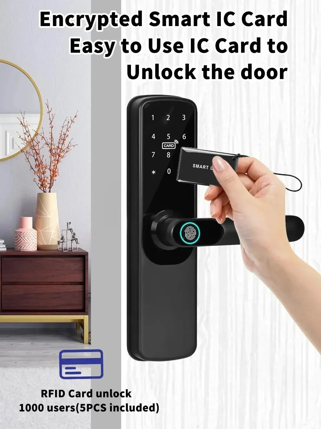 Electronic Smart Door Lock Tuya Wifi With Biometric Fingerprint / Smart Card / Password / Key Unlock/ USB Emergency Charge