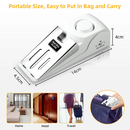 2pcs Door Stop Alarm with 120dB Siren Portable Door Stopper Security Alarm for Home Hotel 3 Levels Sensitivity Door Wedge Alarm