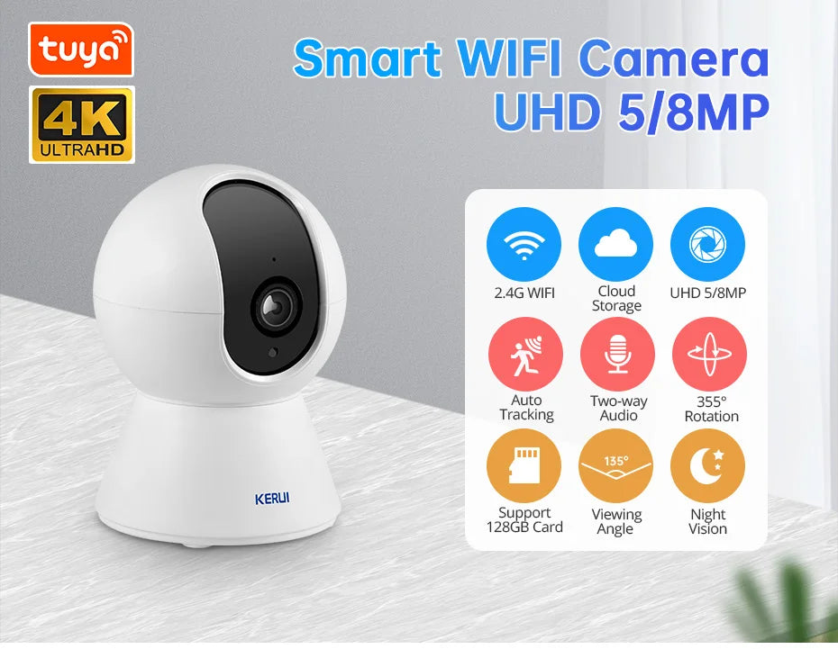 KERUI 5MP 8MP 4K HD Tuya Smart Mini WiFi IP Camera Indoor Wireless Security Home CCTV Surveillance Camera With Auto Tracking