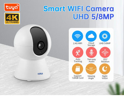 KERUI 5MP 8MP 4K HD Tuya Smart Mini WiFi Kamera IP Wewnętrzna Bezprzewodowa Kamera Bezpieczeństwa Domowego CCTV Z Automatycznym Śledzeniem