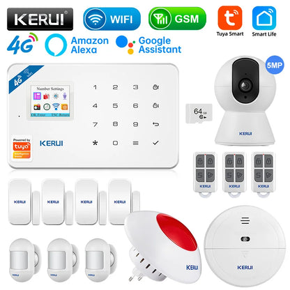 KERUI W184 4G/WIFI Alarm do domu Bezprzewodowe alarmy mieszkaniowe Zestaw sterujący inteligentnym systemem alarmowym Tuya Współpraca z Alexa Google Home