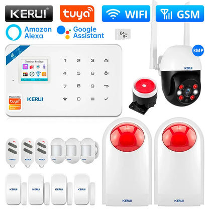 KERUI W181 Alarm System for Home WIFI GSM Alarm Support Alexa Tuya Smart Motion Sensor Door Sensor Detector Siren RFID