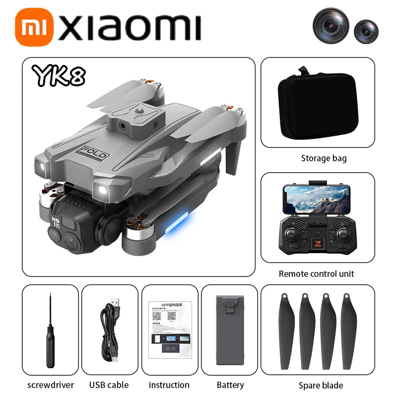 Xiaomi YK8 Drone 8K HD Professional 360 ° Przeszkoda Składany Unikanie 5G WIFI Fotografia Lotnicza Silnik Bezszczotkowy RC Quadcopter