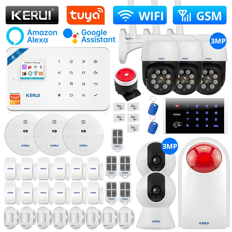 KERUI W181 Tuya Wireless Home WIFI GSM Alarm Home Security With Motion Detector Sensor Burglar Alarm System Support Alexa&Google