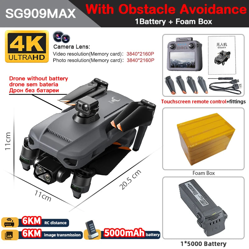 ZLL SG909 SG909MAX Professional Drone With 4K Camera GPS 3-Axis Gimbal 360 Obstacle Avoidance Touch Screen FPV Brushless RC Dron