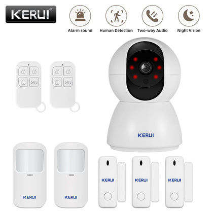 KERUI Bezprzewodowy 3MP WIFI IOT Kamera Alarmowa System CCTV Nadzór Domowy Bezpieczeństwo Włamywacza Kamera Alarm 2 w 1 Czujnik Ruchu Drzwi