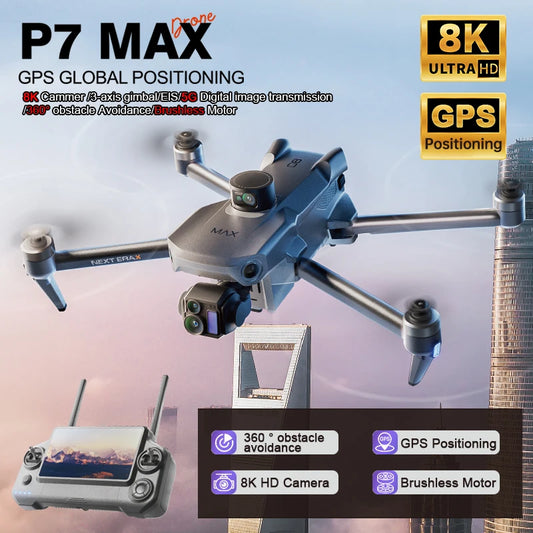 Nowy styl P7 MAX Profesjonalny GPS Dron z kamerą 8K 3-osiowy gimbal 360 Omijanie przeszkód Ekran dotykowy FPV Bezszczotkowy RC Dron