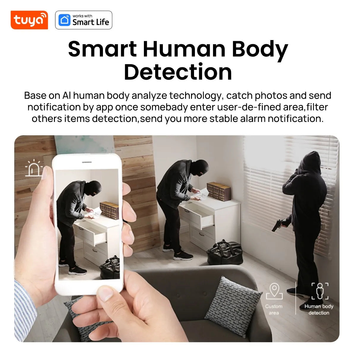 Kamera Tuya Smart 1080p Wi-Fi Smart Home Security 2MP, HD, alerty aplikacji w czasie rzeczywistym, dźwięk dwukierunkowy, z funkcją śledzenia ruchu dla dzieci i zwierząt domowych