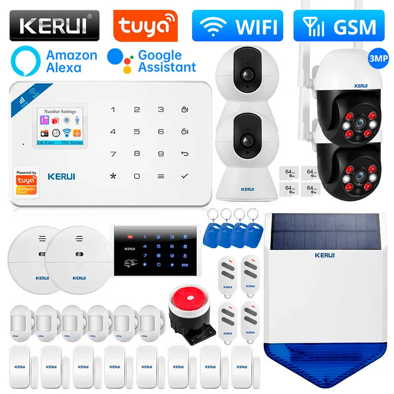 KERUI W181 Alarm System for Home WIFI GSM Alarm Support Alexa Tuya Smart Motion Sensor Door Sensor Detector Siren RFID