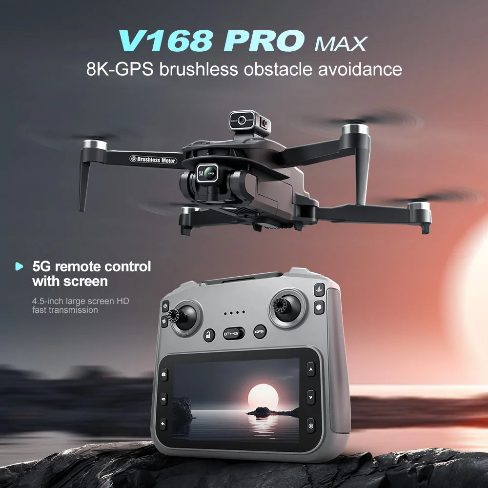 2025 V168 Pro MAX GPS Drone 8K Professional HD Camera 5G WIFI FPV 360° Obstacle Avoidance Brushless Large Screen RC Quadcopter