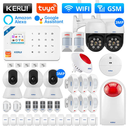 KERUI W181 Tuya Wireless Home WIFI GSM Alarm Home Security With Motion Detector Sensor Burglar Alarm System Support Alexa&Google