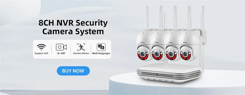 KERUI 4MP 8MP 2K 4K HD Wireless PTZ WIFI IP Security POE Camera System 4CH 8CH POE NVR Two Way Audio Video CCTV Surveillance Kit