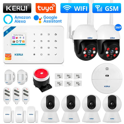 KERUI W181 Alarm System for Home WIFI GSM Alarm Support Alexa Tuya Smart Motion Sensor Door Sensor Detector Siren RFID