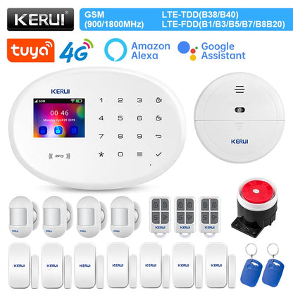 Zestaw alarmowy KERUI W204 4G GSM WIFI Tuya Smart Home Alarm Współpraca z Alexą Asystentem Google Kamera bezpieczeństwa Czujnik ruchu