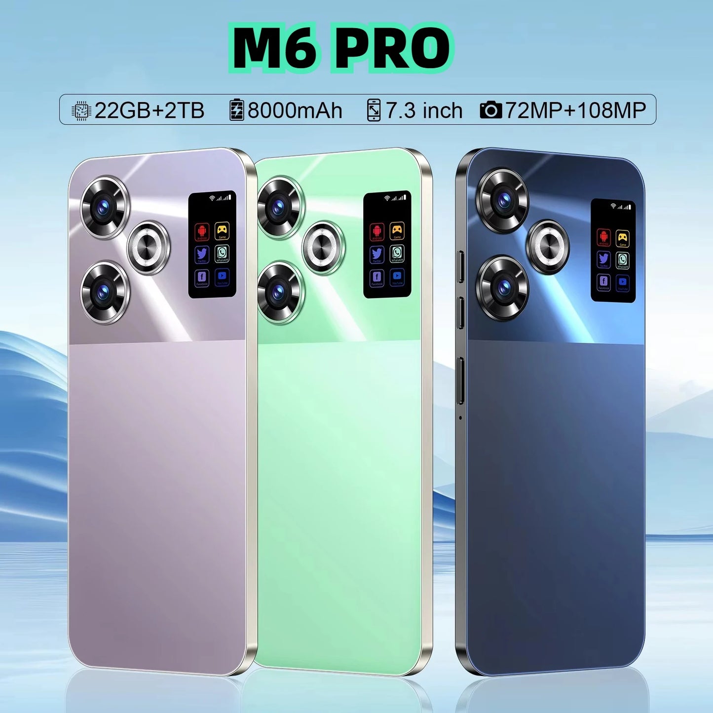 2025 M6 Pro New Smartphone 5G 7.3-inch High-definition Android 14 Snapdragon 8gen3 5G Dual SIM 8000mAh Unlocking Mobile Phone