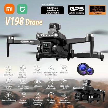 Dron GPS V198 dla Xiaomi z profesjonalną kamerą HD 8k 5G WiFi Omijanie przeszkód Optyczny przepływ Bezszczotkowy składany quadrocopter