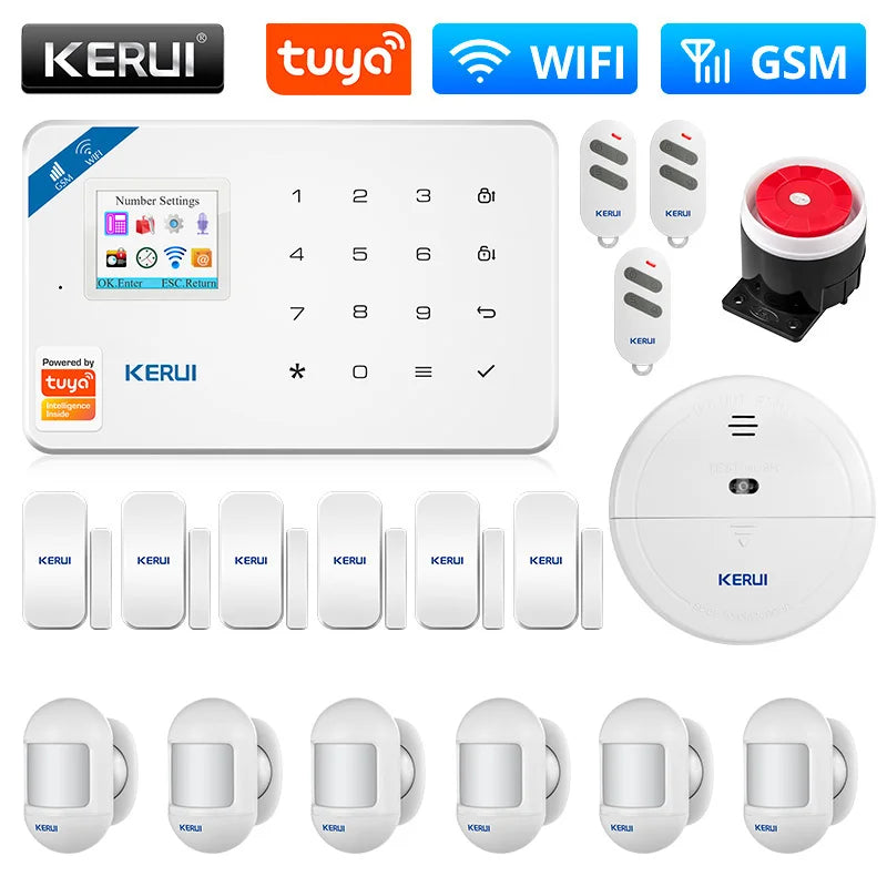 KERUI W181 Alarm System WIFI GSM Tuya Smart APP Support Alexa Home Security Alarm Motion Sensor Window Door Sensor Wired Siren