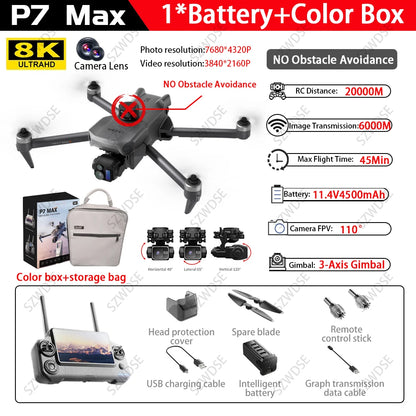 Nowy styl P7 MAX Profesjonalny GPS Dron z kamerą 8K 3-osiowy gimbal 360 Omijanie przeszkód Ekran dotykowy FPV Bezszczotkowy RC Dron