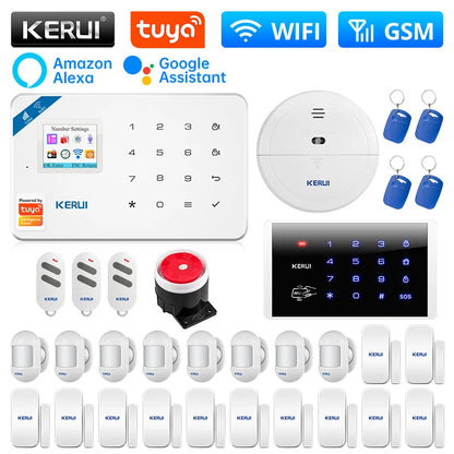 KERUI W181 Alarm System for Home WIFI GSM Alarm Support Alexa Tuya Smart Motion Sensor Door Sensor Detector Siren RFID