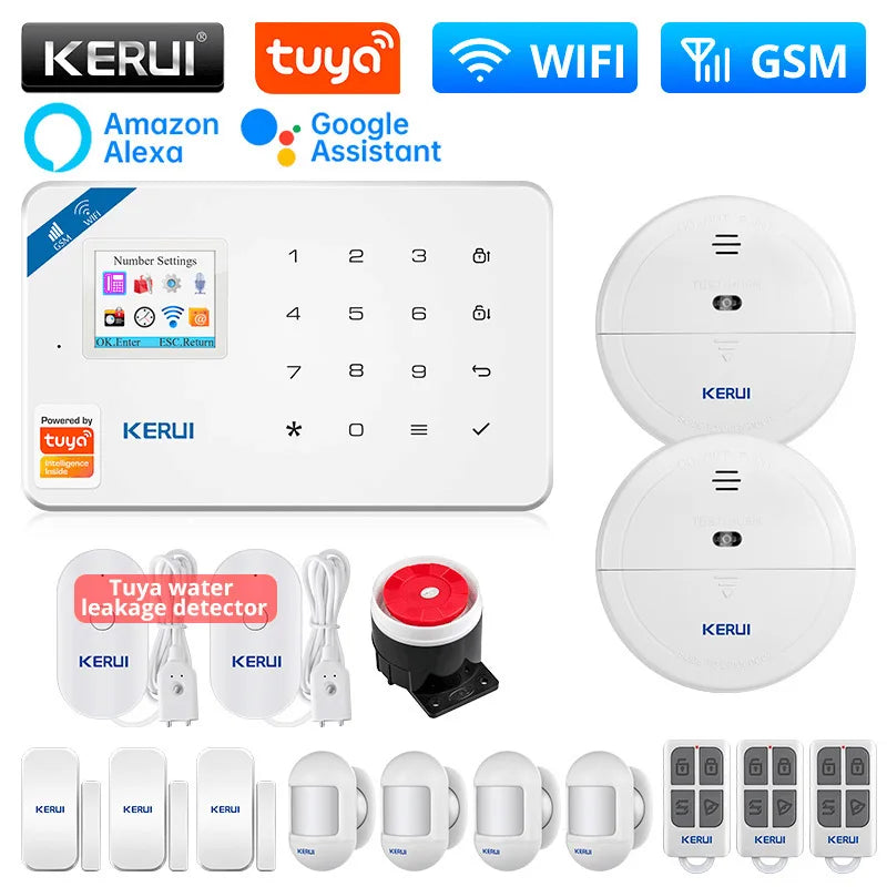 KERUI W181 Alarm System for Home WIFI GSM Alarm Support Alexa Tuya Smart Motion Sensor Door Sensor Detector Siren RFID